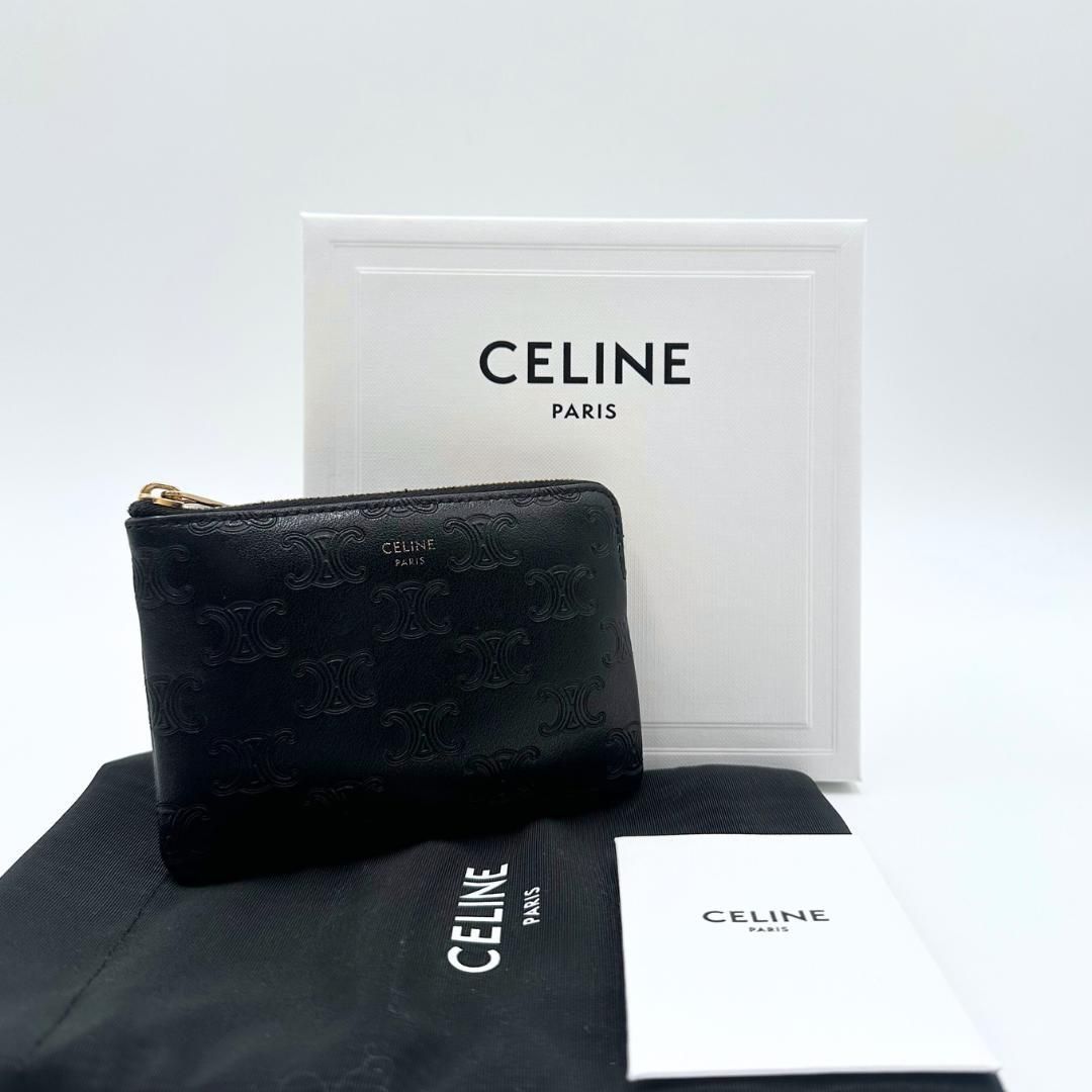 【美品】Celine トリオンフ エンボス ロゴ コインケース マカダム 美品】Celine トリオンフ エンボス ロゴ コインケース マカダム