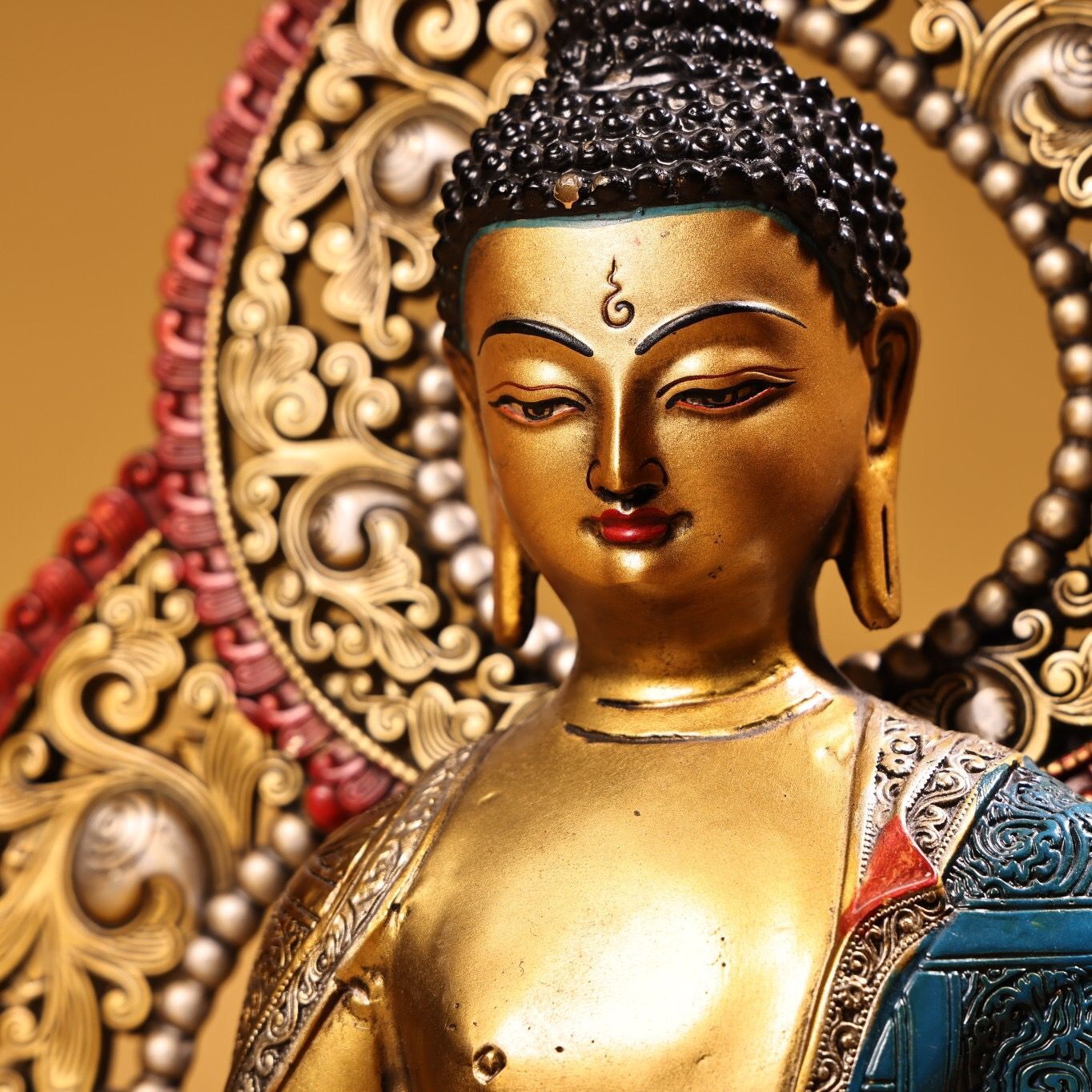旧家蔵出し 銅製 浮彫 鏨刻 描金 彩繪 藥師仏 仏像 密宗密教 供養品 古 