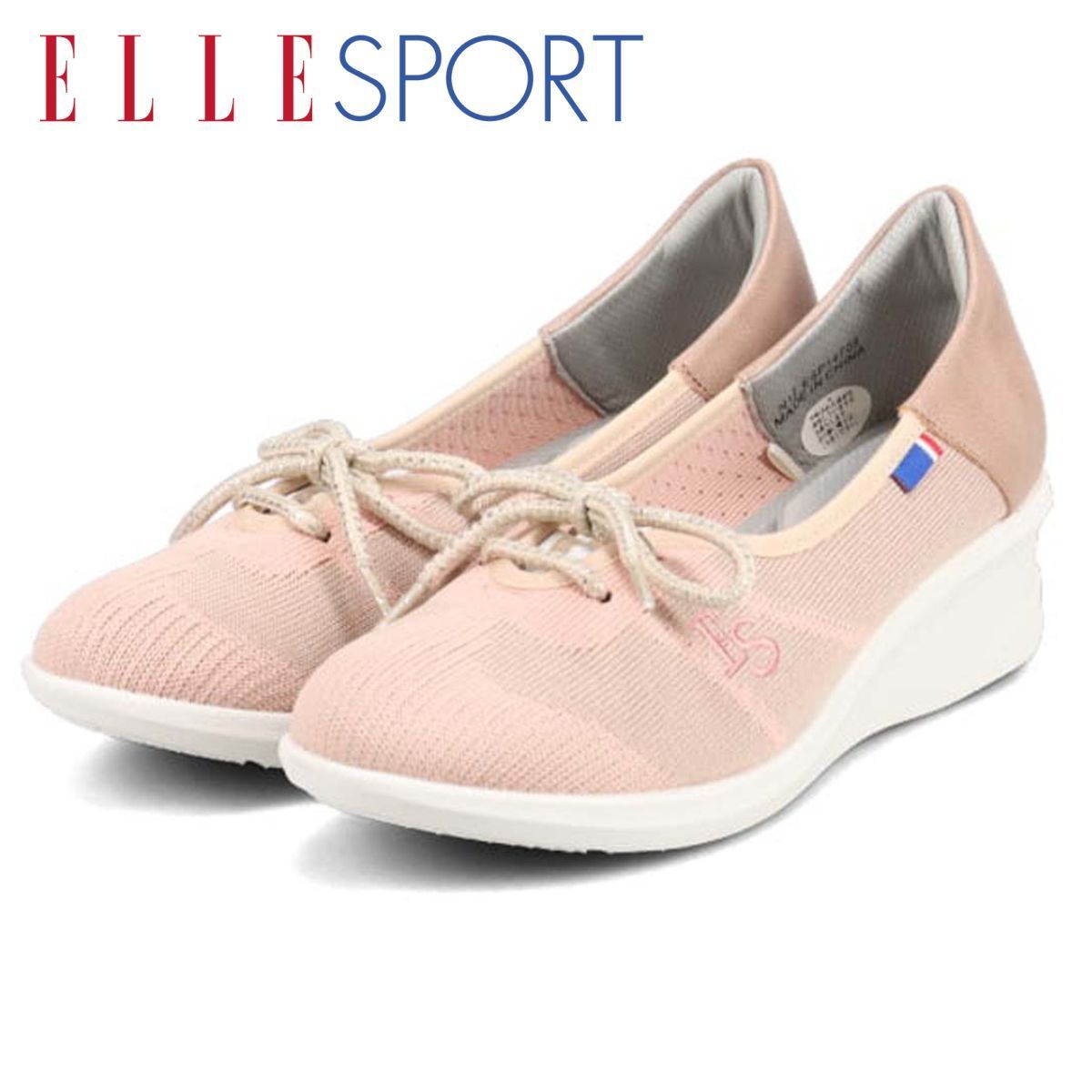 ELLESPORT 여성용 니트 레이스업 슈즈 ESP14709 슈즈 3E 경량 웨지 솔 슬립온 펌프스 14709 마드라스 스니커즈 베이지