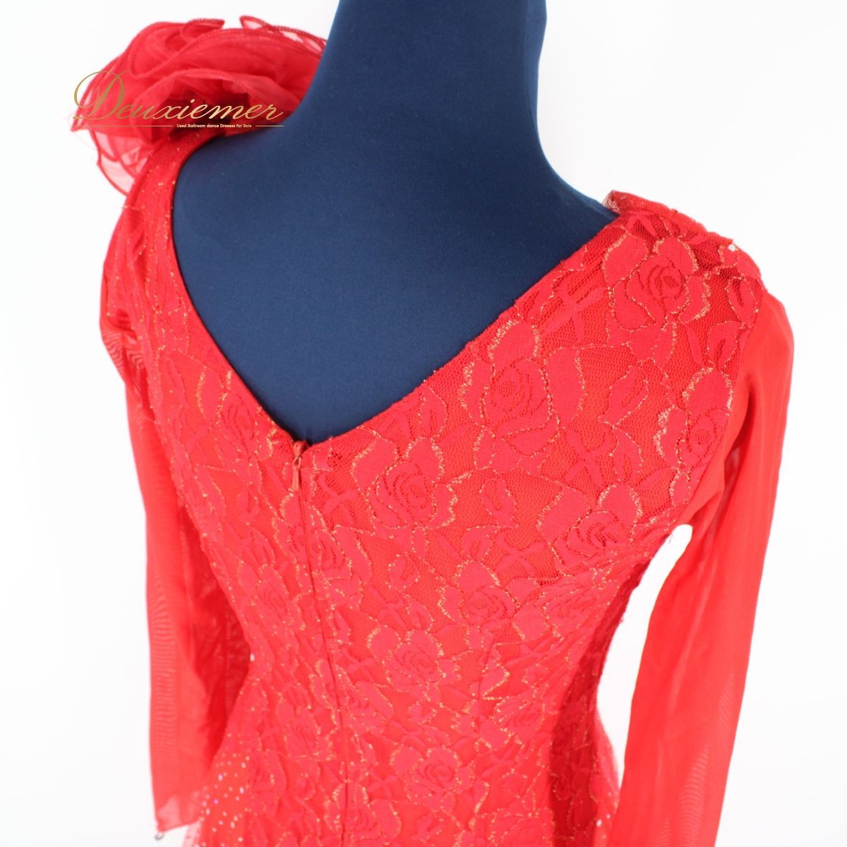 【美品 社交ダンス衣装】ワンピース ドレス prima boutique プリマブティック 赤 レッド コサージュ ホログラム キラキラ 派手 美品 社交ダンス衣装】ワンピース ドレス prima boutique プリマ