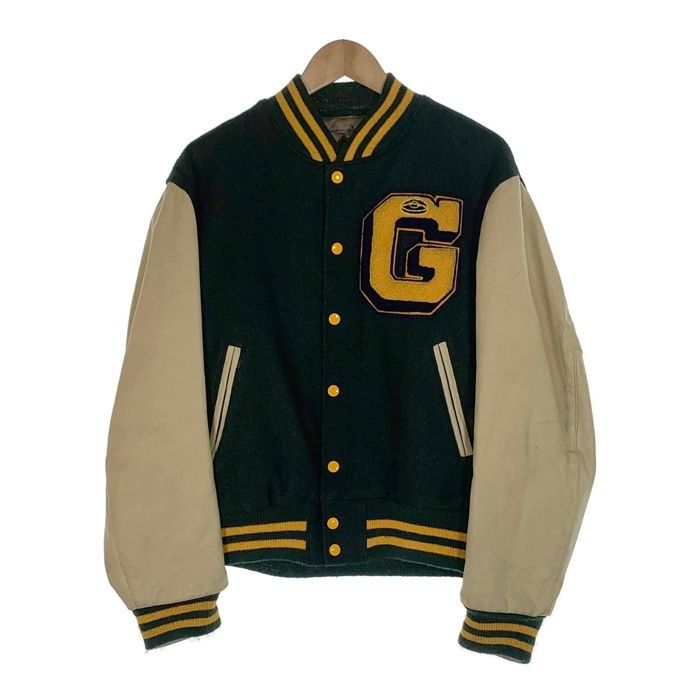 80's~ Golden Bear ゴールデンベアー 袖革 ウール アワードジャケット スタジャン グリーン USA製 Size M