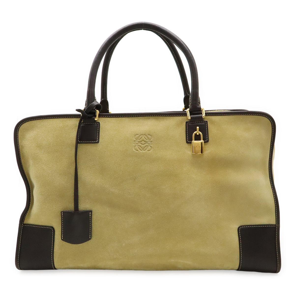 LOEWE ロエベ アマソナ44 ボストンバッグ ハンドバッグ トラベルバッグ 旅行 スエード レザー ライトカーキ ダークブラウン ゴールド金具