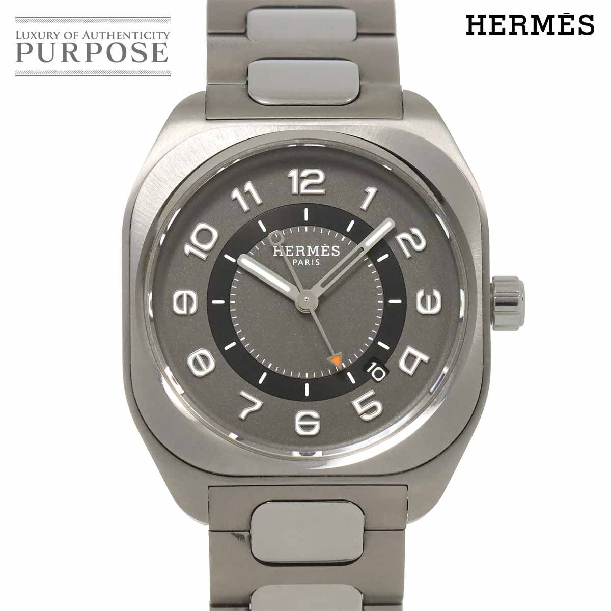 エルメス HERMES H08 SP1 741 メンズ 腕時計 デイト グレー チタン オートマ 自動巻き ウォッチ 90280484
