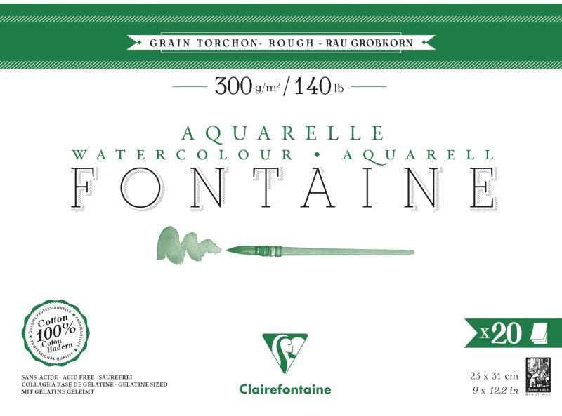 クレールフォンテーヌ 水彩紙 フォンテーヌ 荒目 23×31 20枚入 ブロック 画用紙 超厚口 300g Clairefontaine cf975506