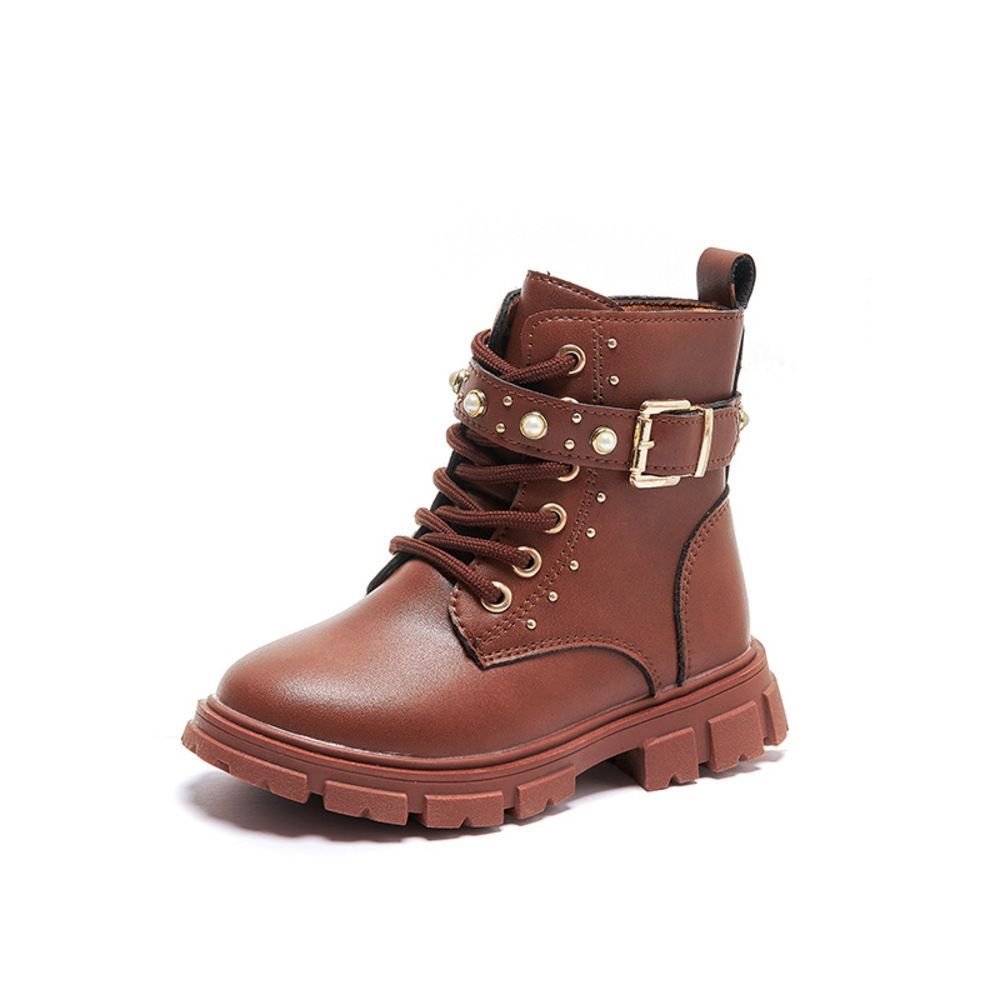 ブラウン×Bタイプ  29(18cm)  キッズ ブーツ pkboots300 キッズ ブーツ 女の子 ショートブーツ ショート ショート丈 レースアップブーツ ハーフブーツ 子供ブーツ ひも 紐 ベルト 編み上げ ローヒール ラウンドトゥ