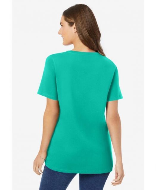 送料無料 ウーマン ウィズイン レディース シャツ トップス Plus Size Perfect Short-Sleeve V-Neck Tee Pretty jade