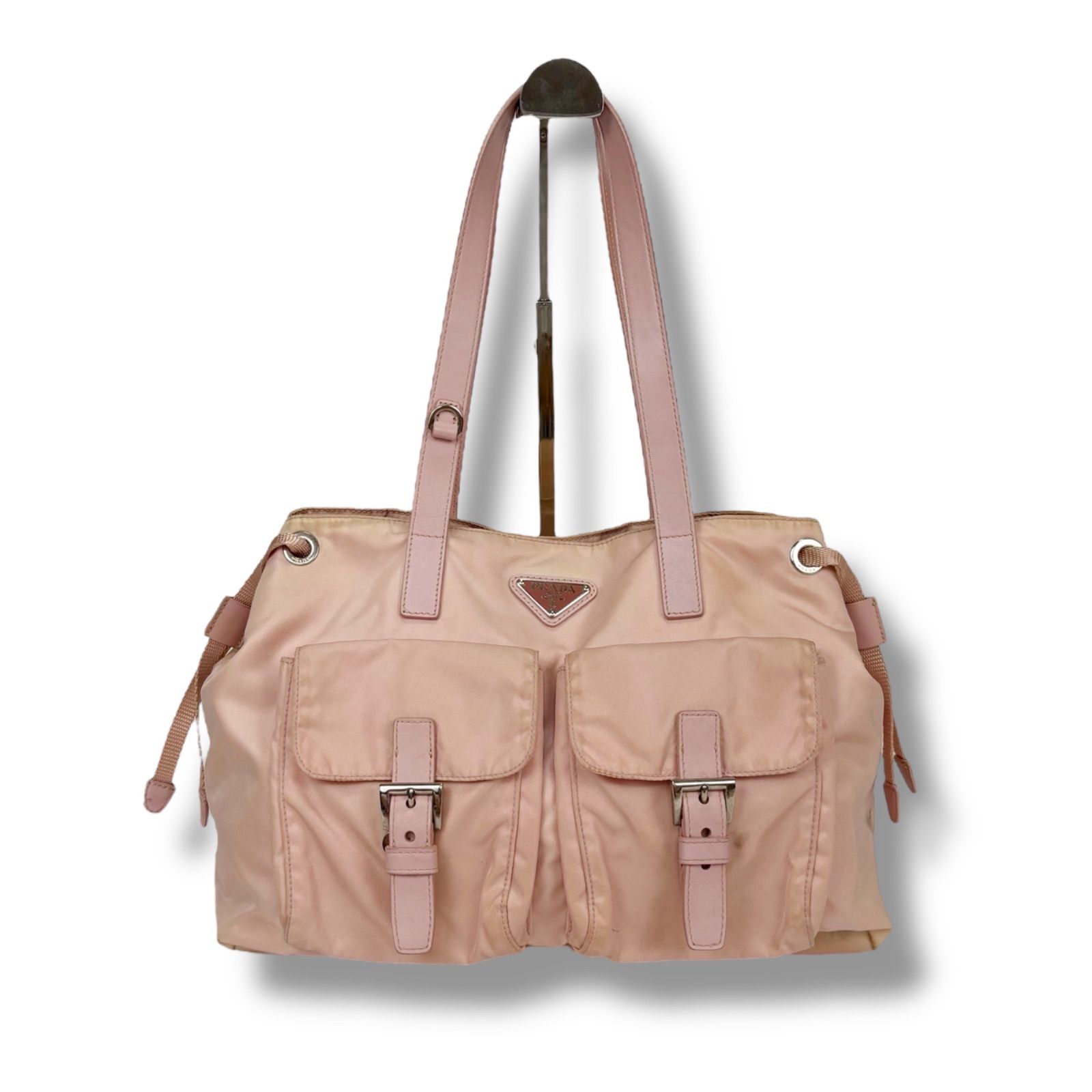 プラダ トートバッグ ポケット 三角ロゴ テスート ポコノ ピンク プラダ PRADA トートバッグ Wポケット ピンク テスートナイロン