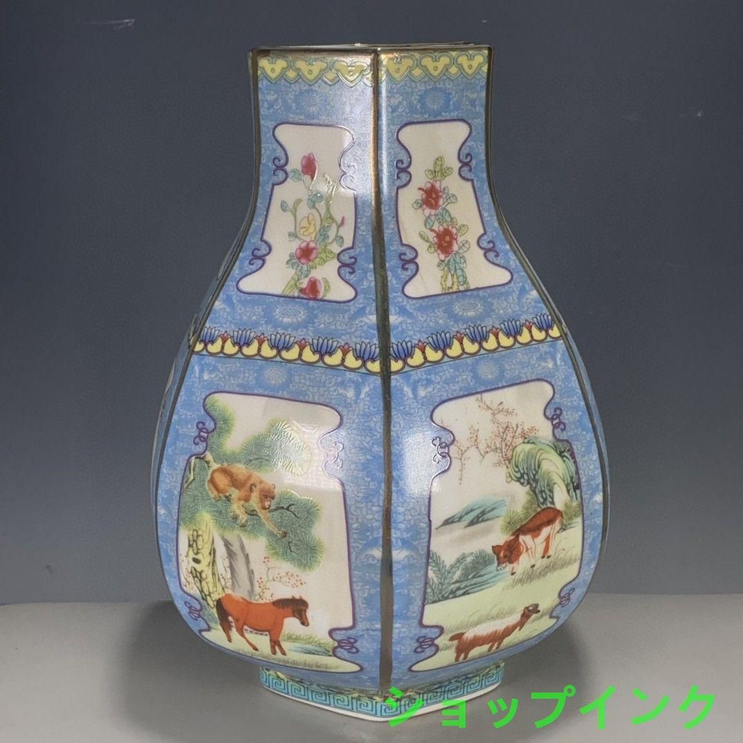 清代パステル蒔絵十二支六角尊瓶 景徳鎮 陶磁器 装飾品 現代工芸品美術品 置物 清代パステル蒔絵十二支六角尊瓶 景徳鎮 陶磁器 装飾品 現代工芸