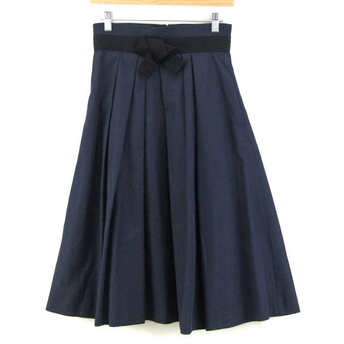 ランバンオンブルー ロングスカート ボトムス ギャザー ウエストリボン レディース 38サイズ ネイビー LANVIN en Bleu