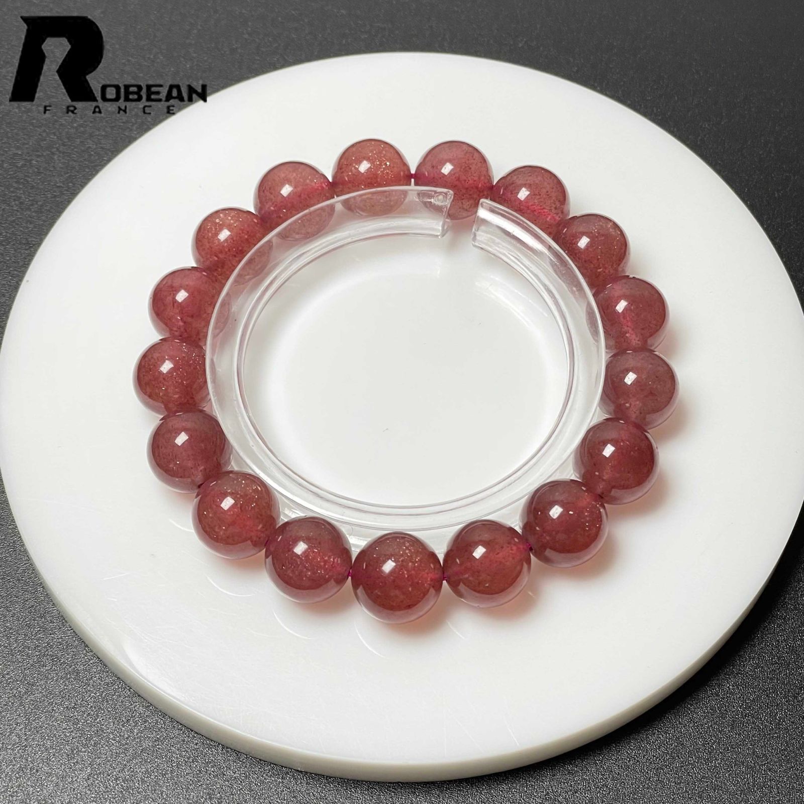 EU製 定価6万円 ROBEAN ストロベリークォーツ ブレスレット パワーストーン 天然石 苺水晶 プレゼント ギフト 11.9-12.3mm M0401715