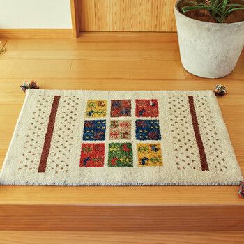 ギャッべマット 玄関マット 約60×90cm 屋内 GABBEH D19 羊毛 手織り