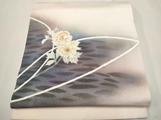 平和屋着物○九寸開き名古屋帯 刺繍 枝花文 金彩 正絹 逸品