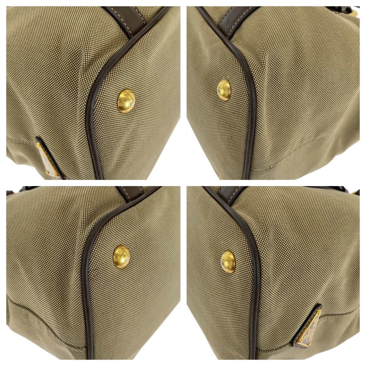 美品 PRADA プラダ ロゴジャガード 三角ロゴプレート カーキ ブラウン  