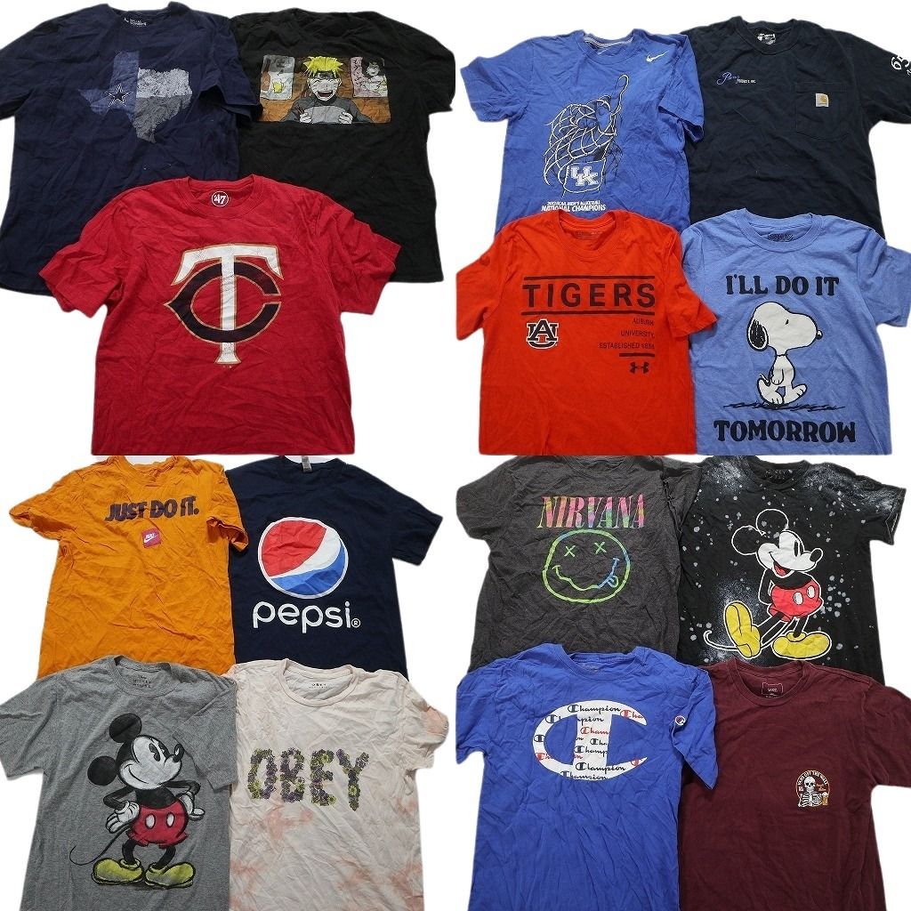 古着卸 まとめ売り カラー半袖Tシャツ 15枚セット (メンズ S ) チャンピオン ナイキ  ニルヴァーナ バンT ミッキー スヌーピー MU2887