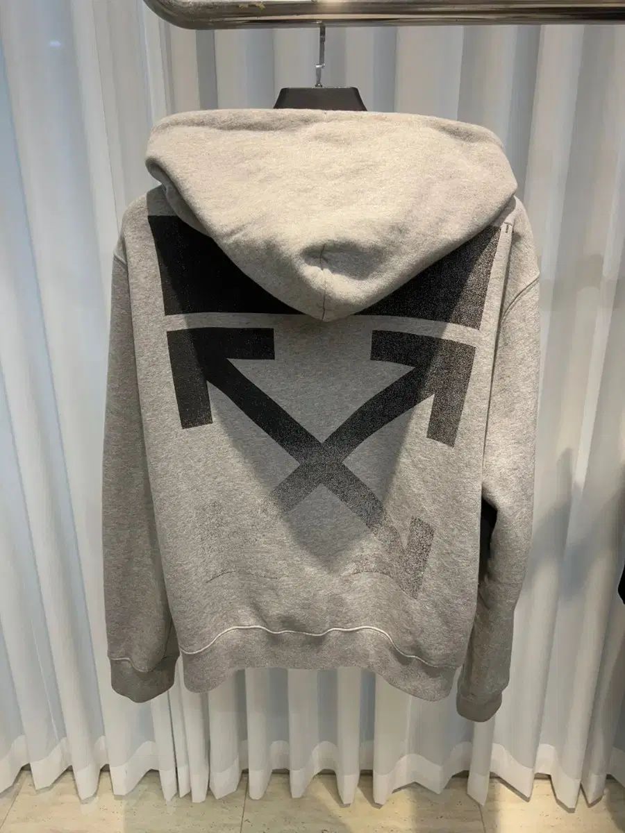 【雷市場（ポンジャン）商品韓国直送】 （ L ） Off-White(オフホワイト) 劣化 アロー フード付き ジップアップパーカー グレー