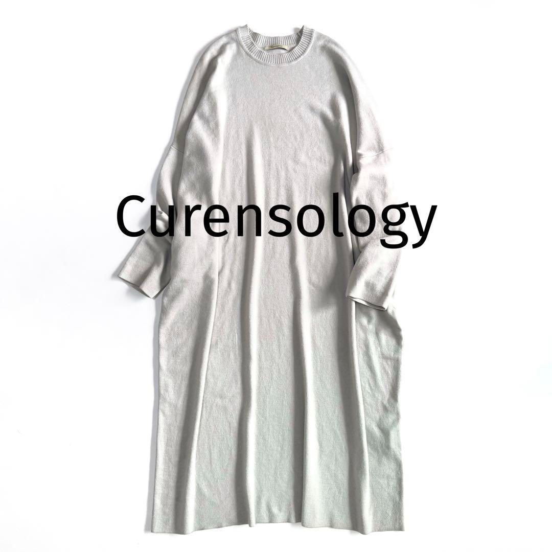 Curensology ニットワンピース グレー Fサイズ クルーネック ロング丈 ゆったり シンプル 大人カジュアル カレンソロジー