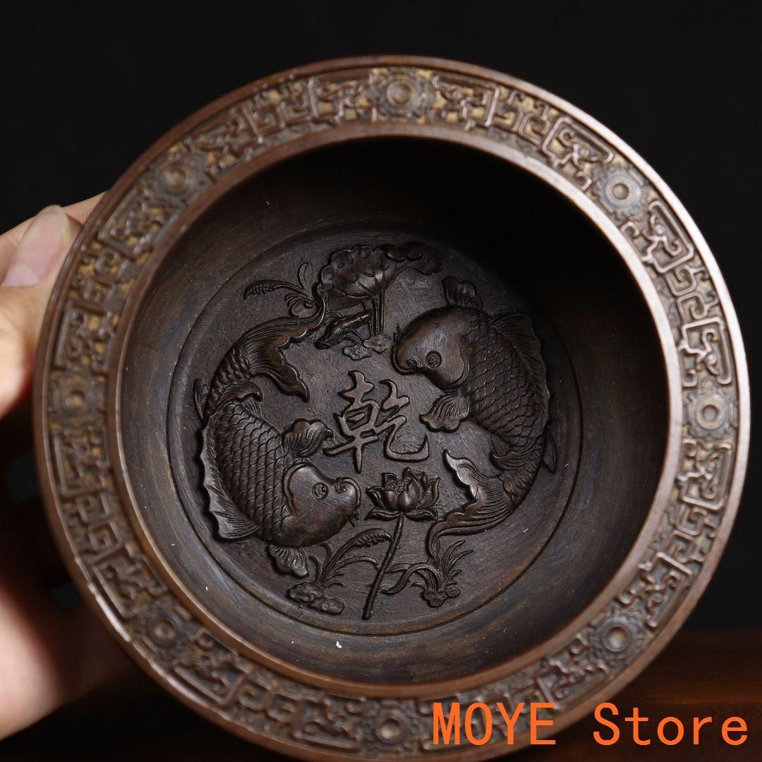 銅 細工 彫刻 乾坤聚宝盆 福禄寿喜 双魚紋飾 工芸品 美術品 置物 銅 細工 彫刻 乾坤聚宝盆 福禄寿喜 双魚紋飾 工芸品 美術品 置物