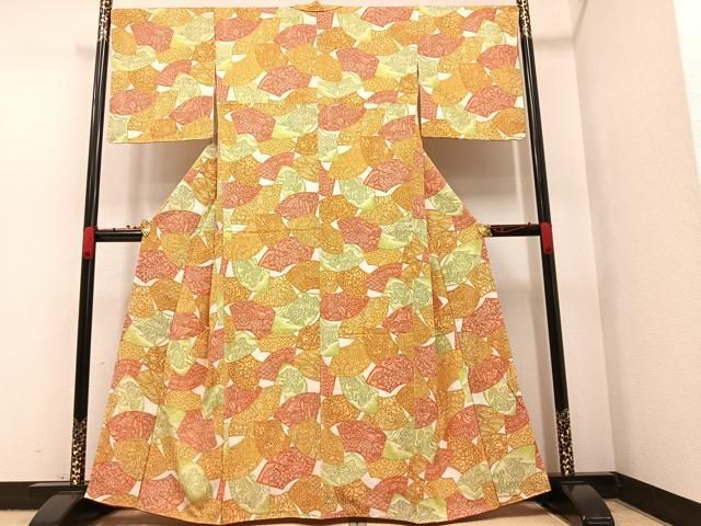 平和屋着物○上質なお召 格子文 仮絵羽 正絹 逸品 未使用