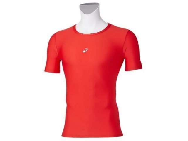asics アシックス 18 UNDER SHIRTS HS レッド XL 2121A281 600 | スポーツ 運動 衣類 服 ウエア ウェア 男性 紳士服 メンズ 野球 ベースボール トップス インナー 半袖 ハーフスリーブ 丸首 クルーネック 