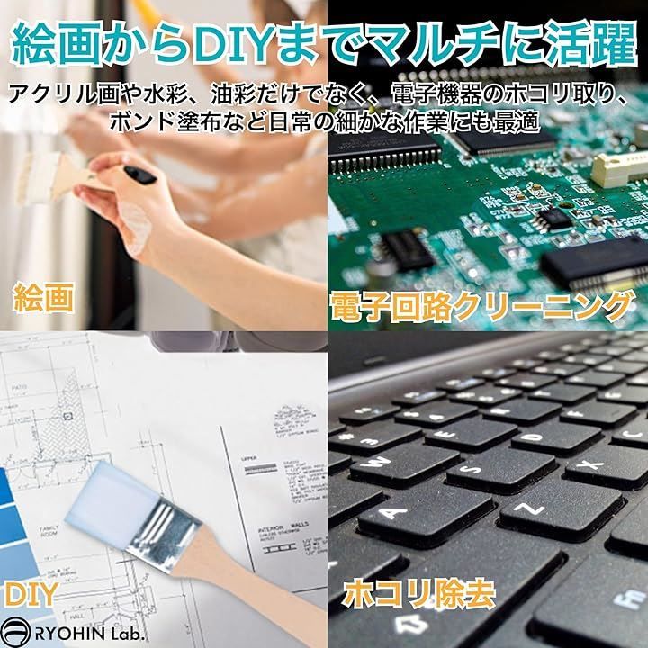 アート用品 RYOHIN Lab. 良品ラボ ペイントブラシ セット 刷毛 絵筆 平筆 画材筆 水性 アクリル 絵の具 絵画 塗装 写経 水墨画 ニス 化繊 ナイロン(ブラウン（持ち手）,  毛幅3.5cm)