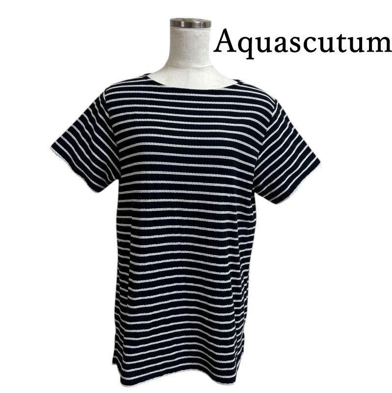 Aquascutum　アクアスキュータム 　レディース　Tシャツ　半袖　ロープ刺繍　ネイビー　11号　L　ベージュ Aquascutum アクアスキュータム レディース Tシャツ カットソー