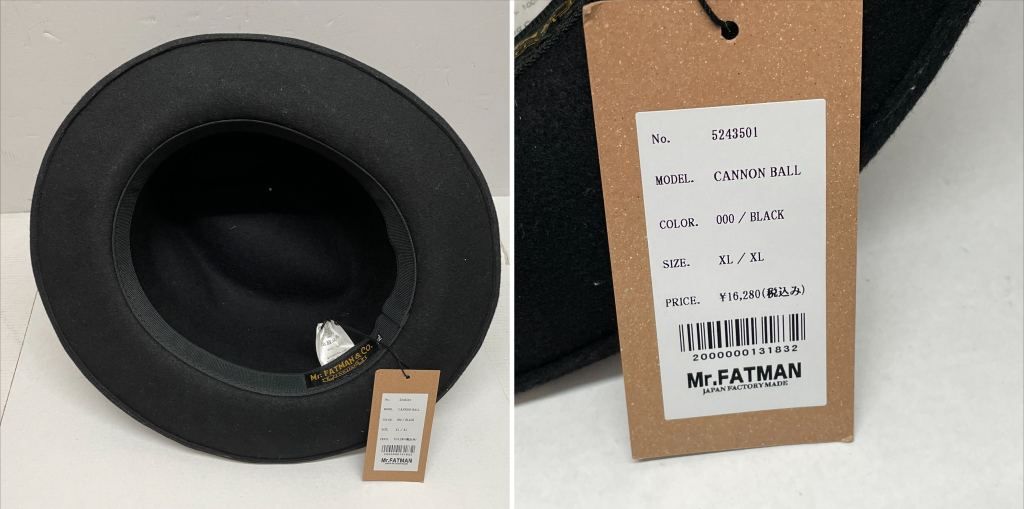 01w-5326 Mr.FATMAN ミスターファットマン CANNON BALL キャノンボール タグ付き ウールハット ブラック サイズXL 日本製 メンズ 箱無し ハット ウール 5243501 品 WWW_SMP1DAWEKUDUS_SCH_ID