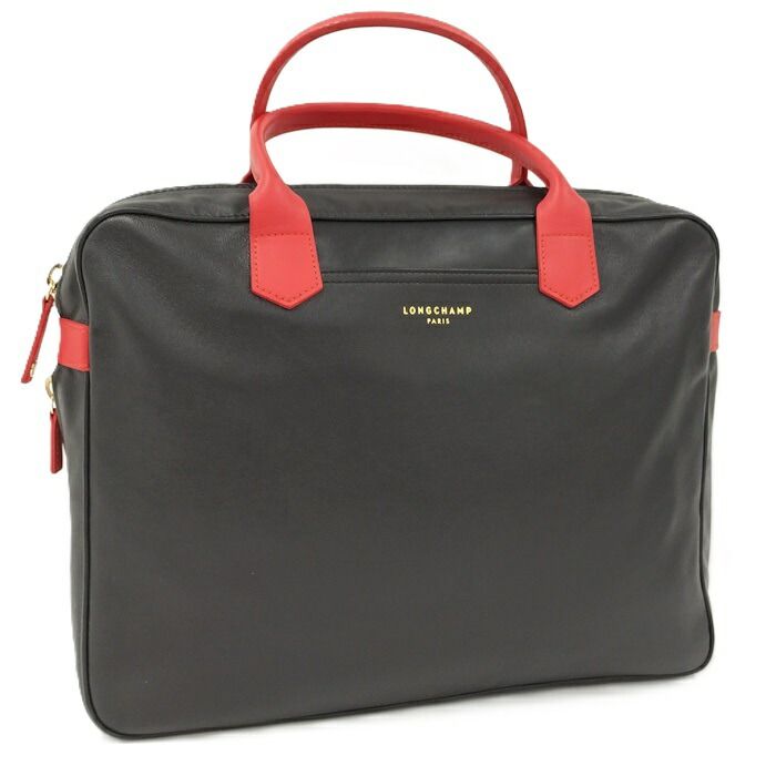 LONGCHAMP ブリーフケース レザー ブラック レッド - メルカリ