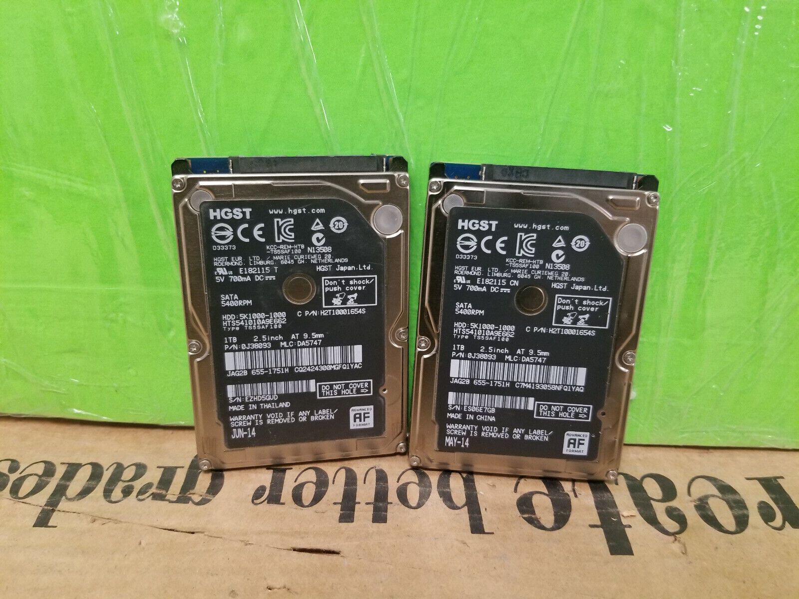 2 個の 1TB 2.5 インチ HGST 5K1000-1000 SATA ハードドライブ HTS541010A9E6622005