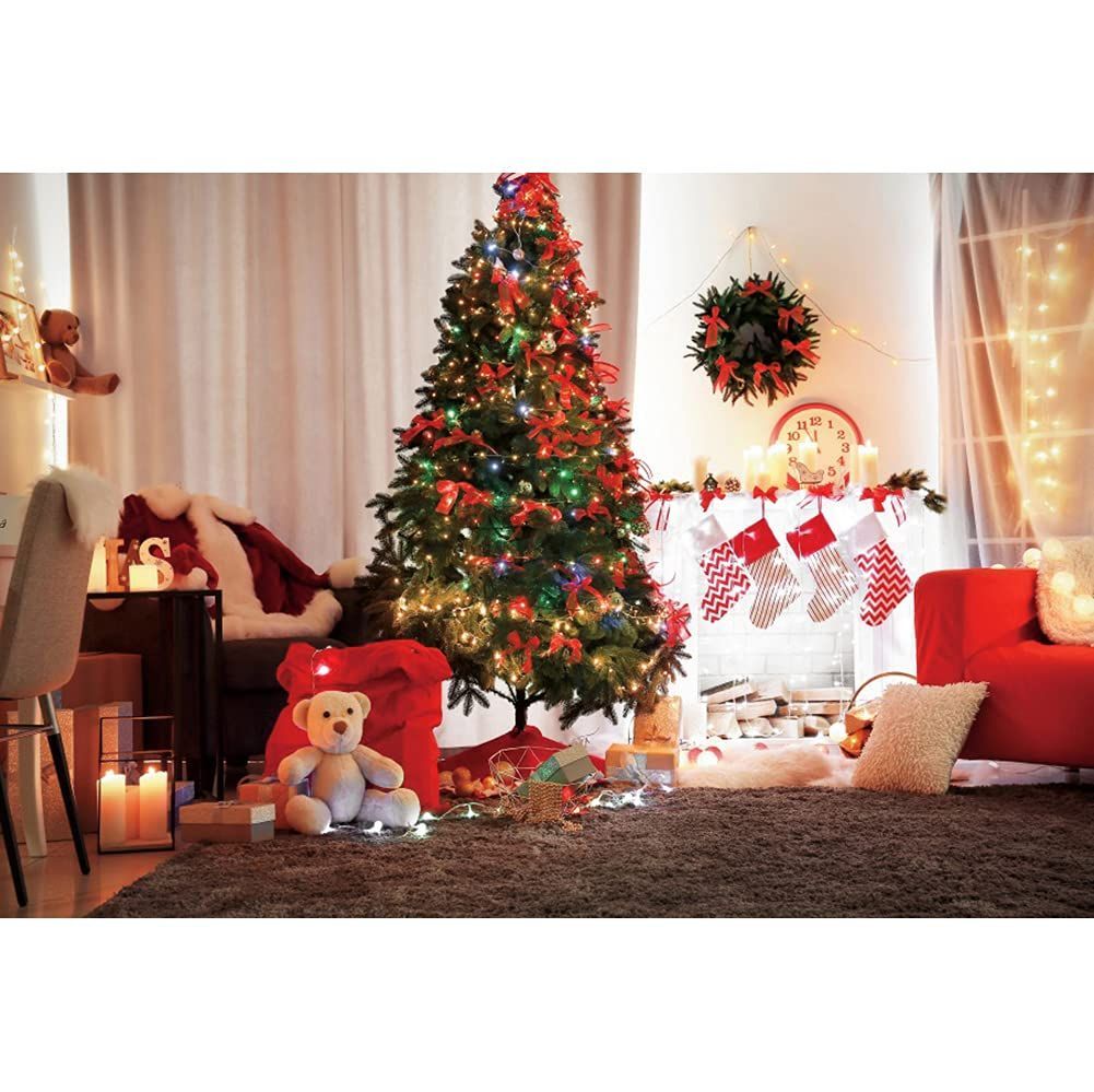 新品 Qinunipoto 背景布 クリスマス ツリー 暖炉 飾りつけの部屋