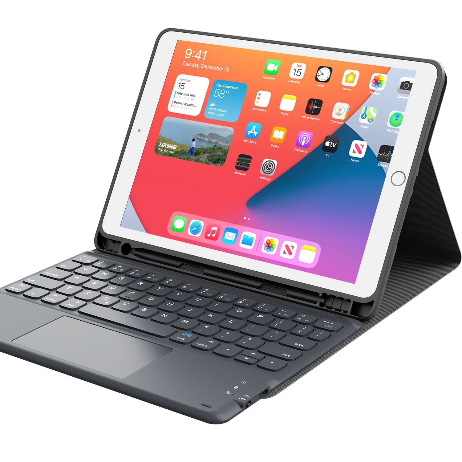 【特価セール】タッチパッド付き ipad 1.2 ケース iPad7世代 22122219モデル Bluetooth キーボード キーボードカバー 脱着式 多角度調整 8世代 傷つけ防止 耐久性 ペンシルホルダー付き iPad 最新型ス