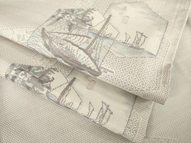 平和屋着物●本場大島紬 白大島 カタス7マルキ 総絣 帆掛け船 正絹 ♥ AABB3871ck