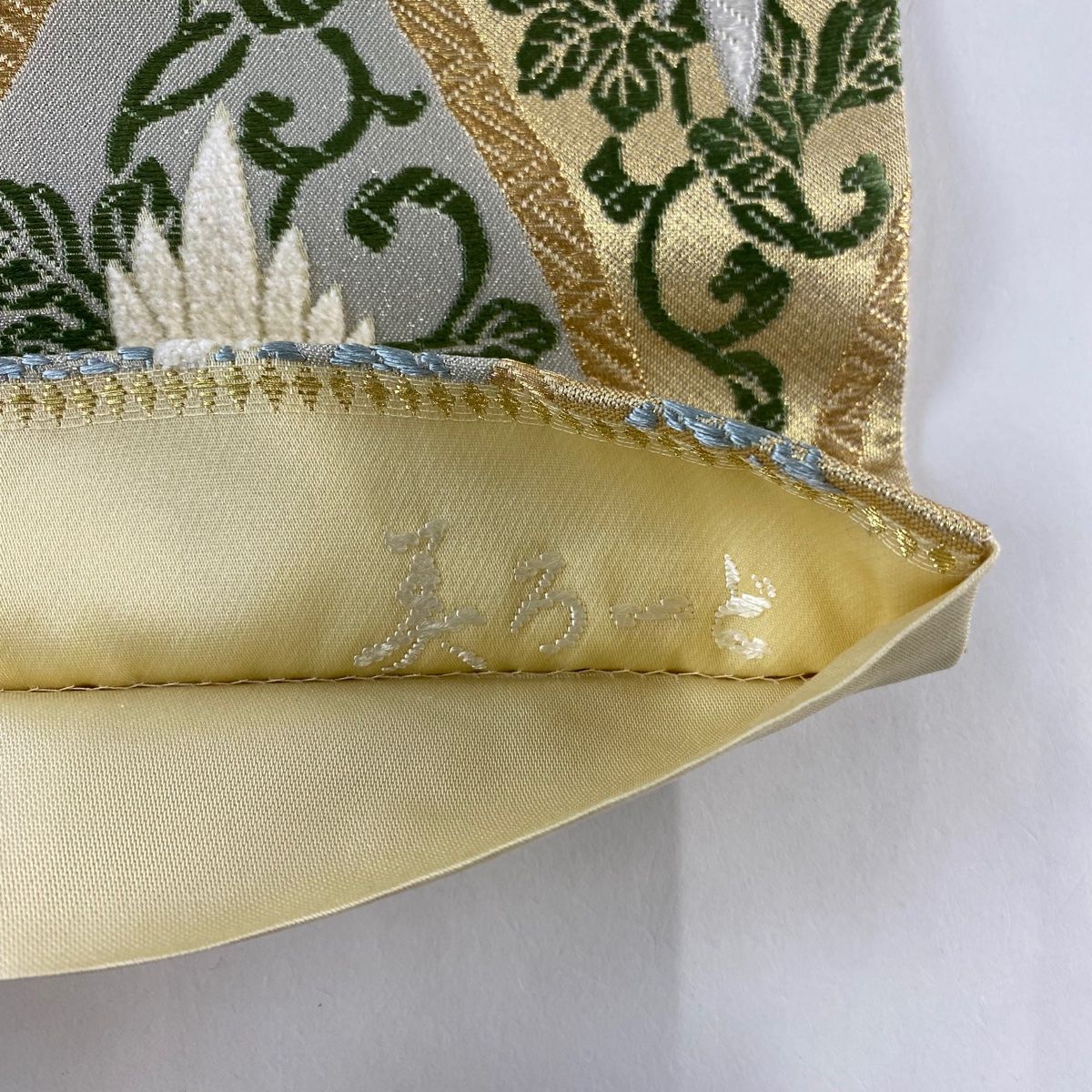 袋帯 高級 変わり織 すくい織 金糸 金ベージュ 流水 絹 新古品 kp1722 袋帯 高級 変わり織 すくい織 金糸 金ベージュ 流水 絹 新古品