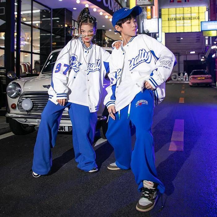 キッズ ダンス衣装 ガールズ 3点セットジャズダンス 韓国 HIPHOP ロックダンス衣装 キッズダンス 子供 JAZZ DANCE スーツ ベスト スラックス ブルー ホワイト bainian02bainian02