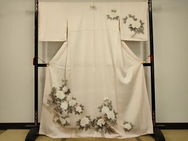 平和屋着物○訪問着 紬地 刺繍 霞吉祥枝花文 金彩 正絹