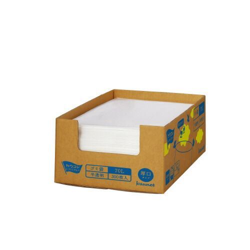 パ）１枚ずつ取り出せる箱入り増量ゴミ袋　高密度　厚口　７０Ｌ　３００枚×３4247-6658【カウネット】