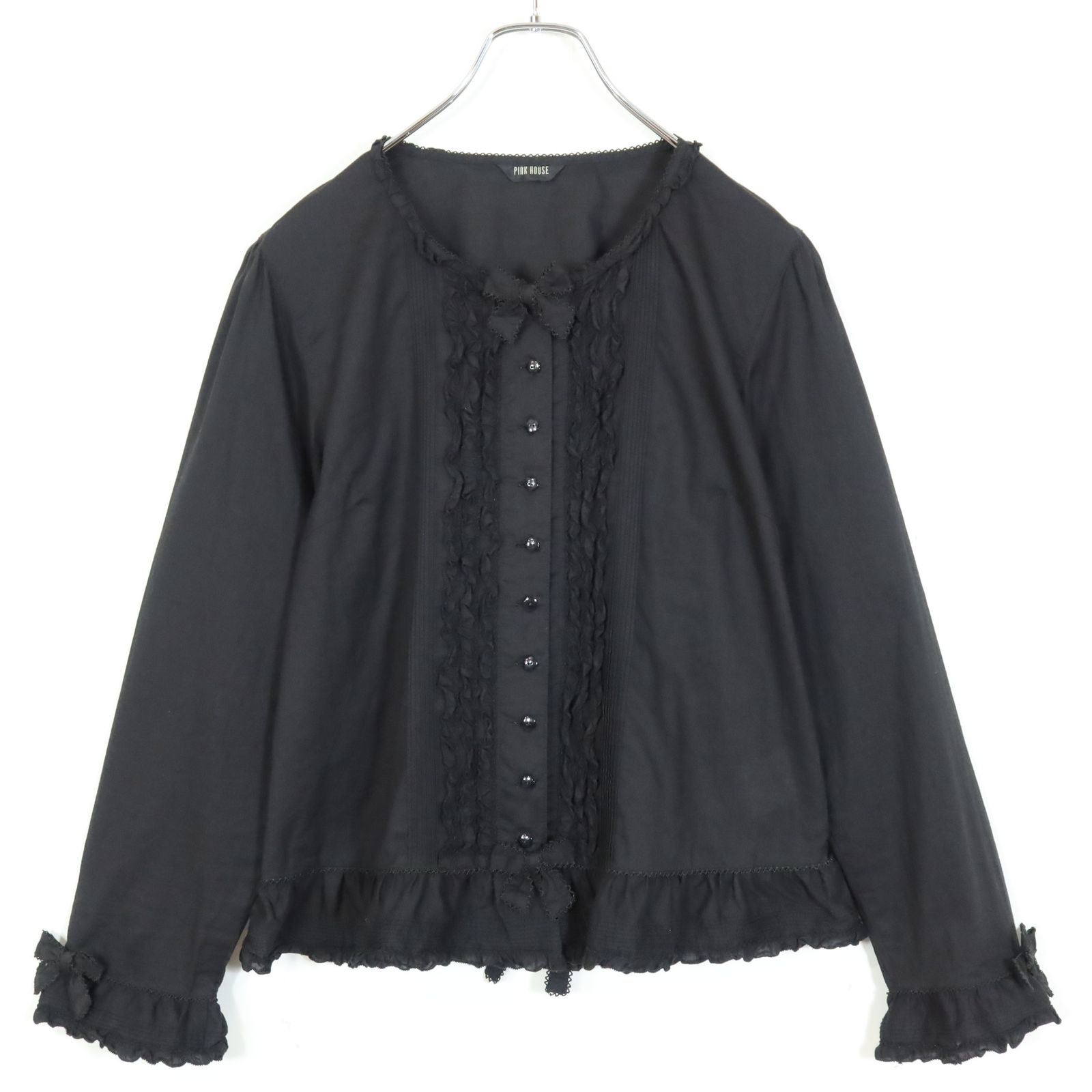 [美品]PINKHOUSE ブラウス ピコフリル ピンタック フリルスリーブ PINKHOUSE ブラウス ピコフリル リボン付き フリルスリーブ