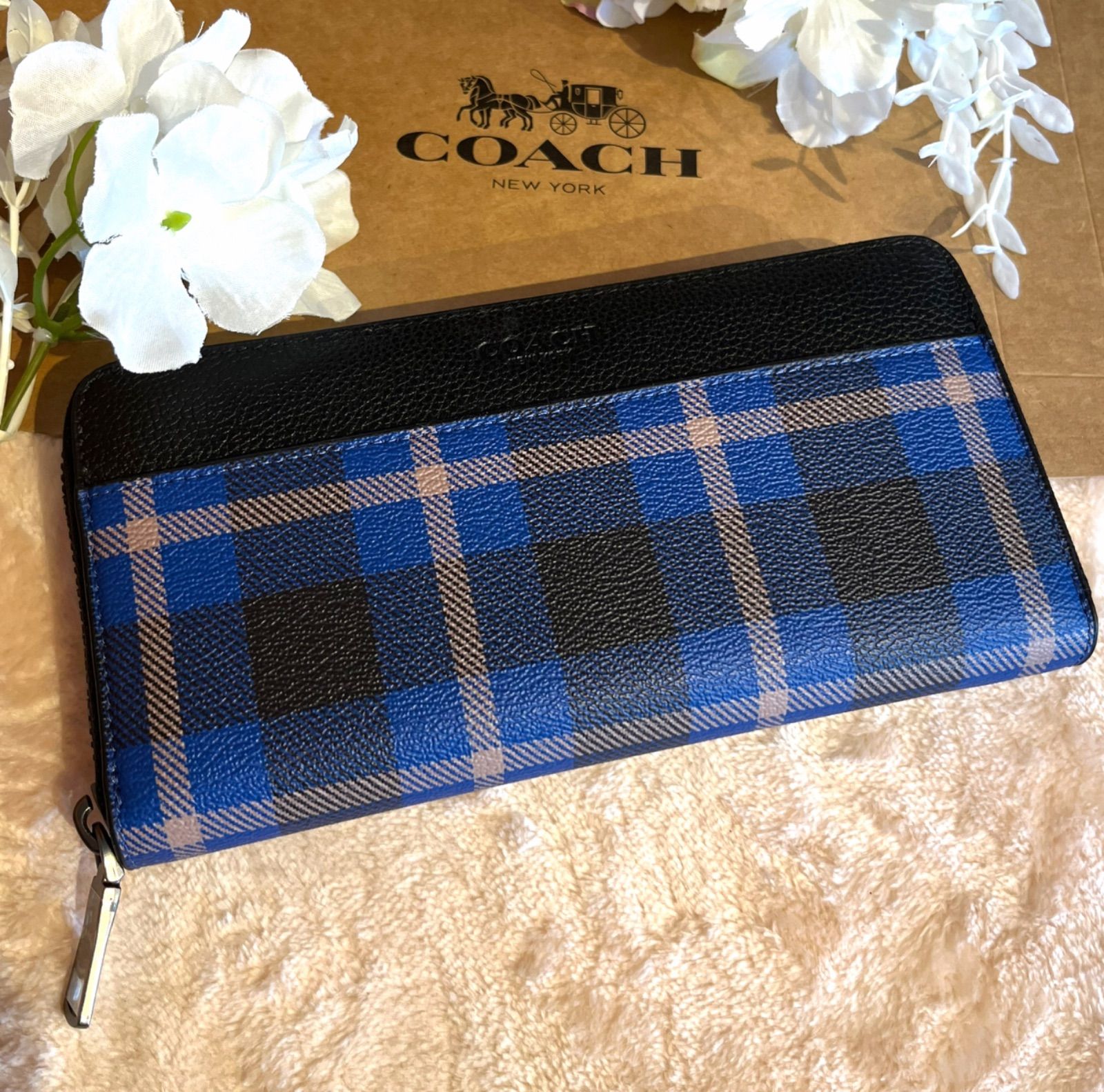 コーチ COACH 長財布 チェックブルーマルチプリント メンズ ウィメンズ 