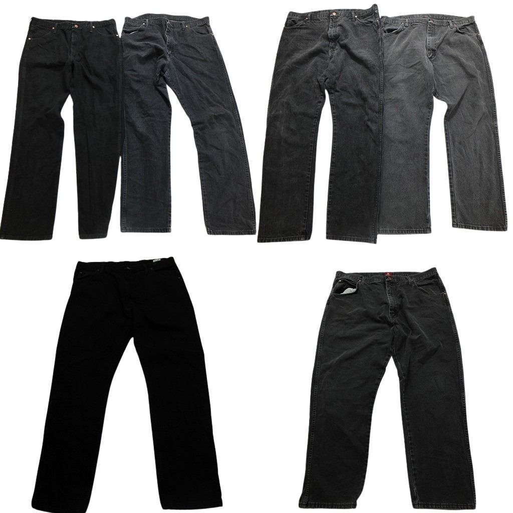 古着卸 まとめ売り Wrangler ラングラー ブラックデニム パンツ 6枚セット メンズ 38 |40 革パッチ アメカジ アタリ 古着 NC1282