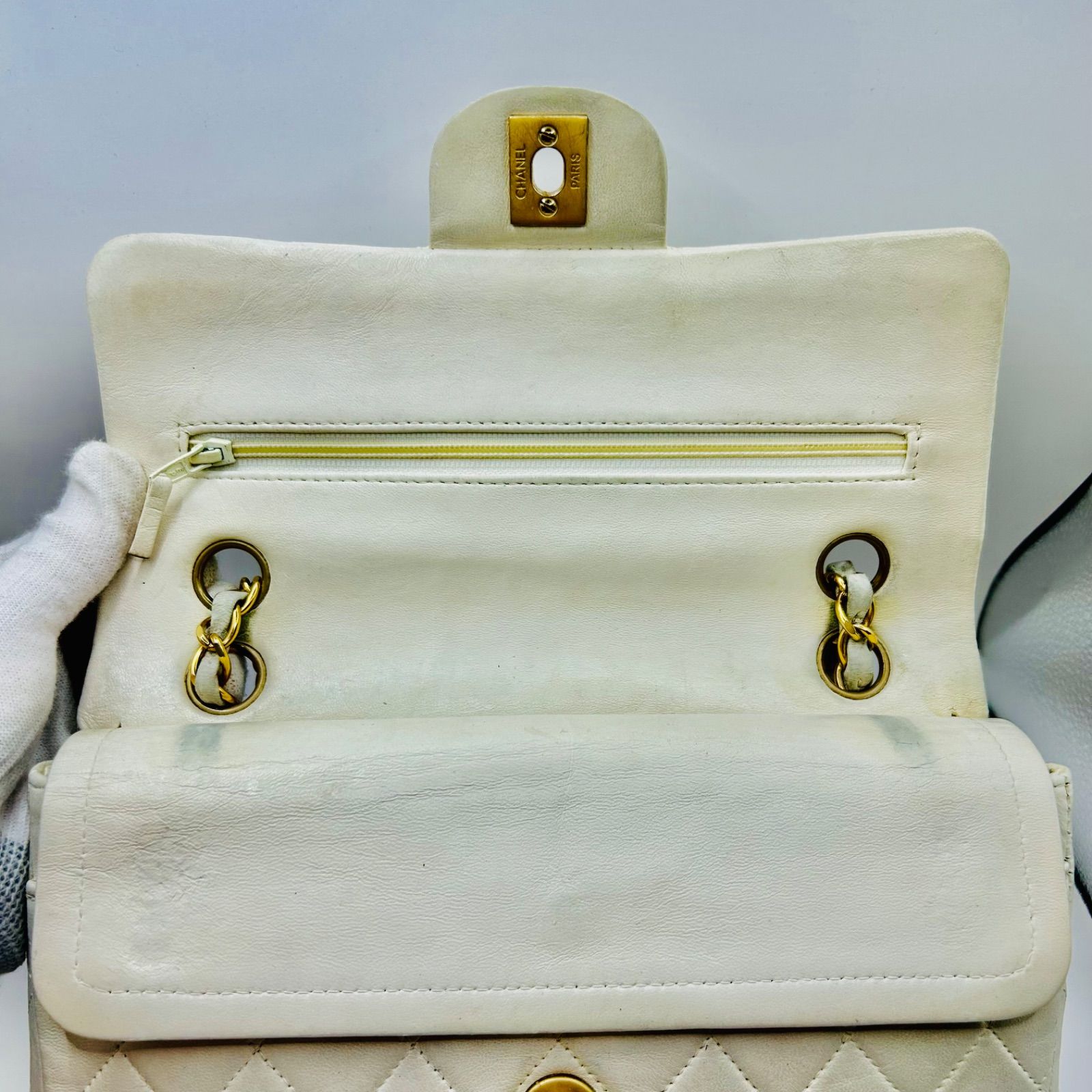 鑑定済】CHANEL シャネル ミニマトラッセ ラムスキン ベージュ カード