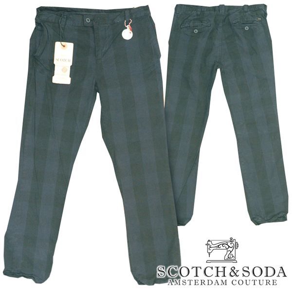 048 スコッチu0026ソーダ スコッチアンドソーダ scotchu0026soda メンズ ストレート コットンパンツ チェック ウォッシュネイビー ブラック ズボン ボトムス カジュアル サーフ セレブ ストリート 