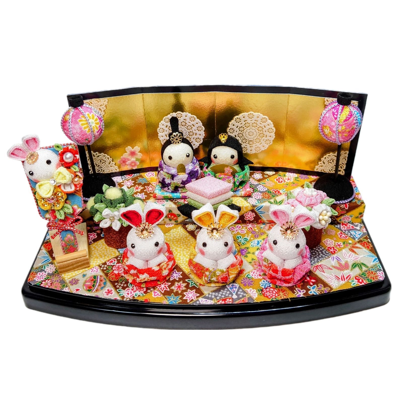 ひな祭り】ひな人形、うさちゃん三人官女、羽子板【つまみ細工