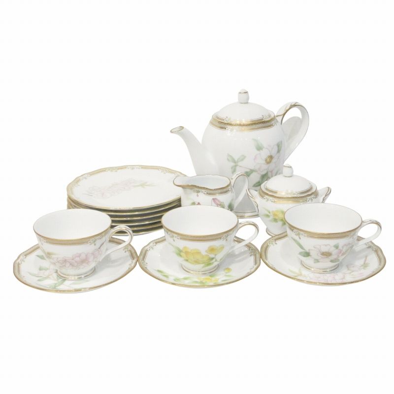 ノリタケ Noritake ガラ コンテッサ ティーセット カップ＆ソーサー 3客 皿 ティーポット シュガーポット ミルクピッチャー 花柄 0112  - メルカリ