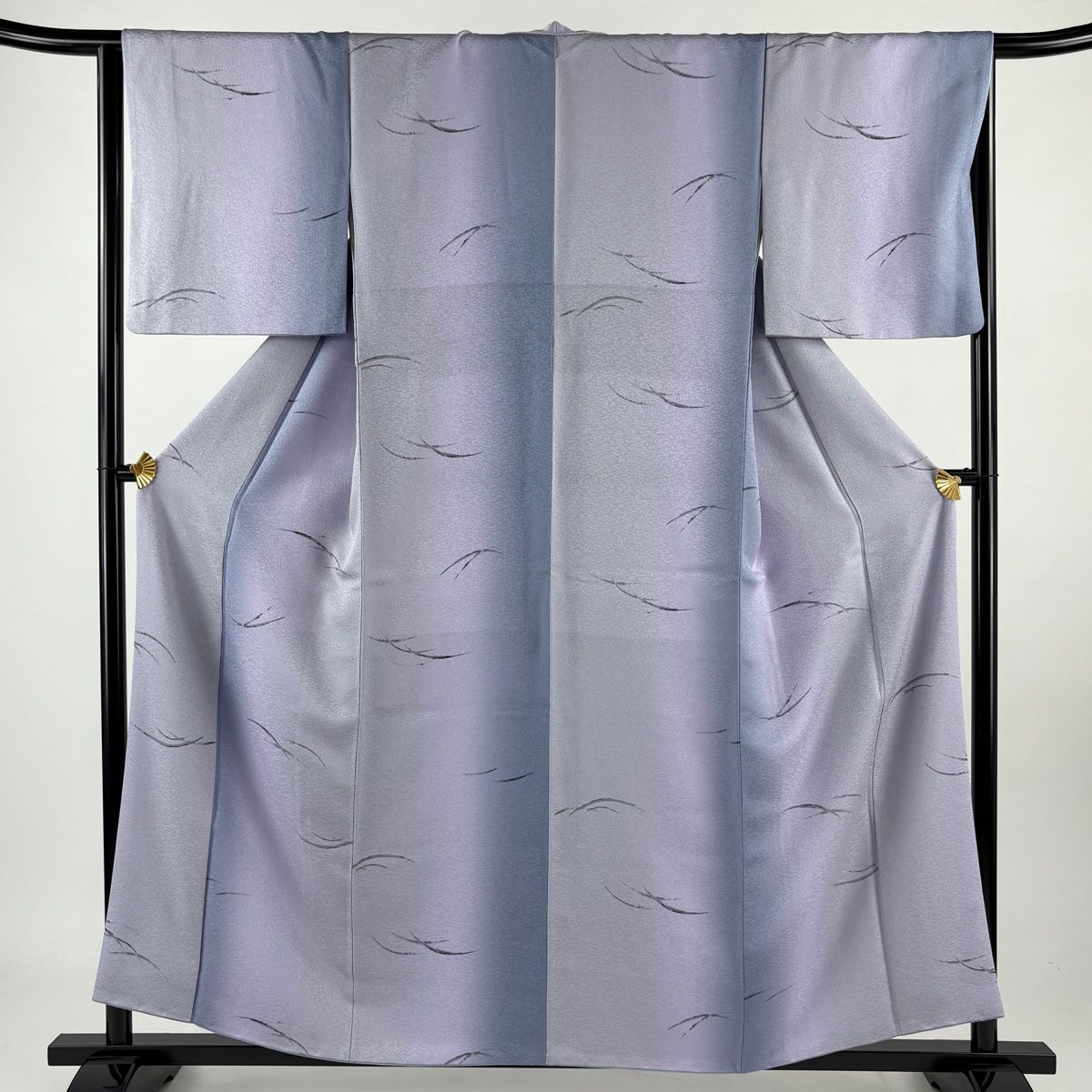 小紋 身丈158cm 裄丈65cm M 袷 芝 地紋 縦ぼかし 薄紫 正絹 秀品