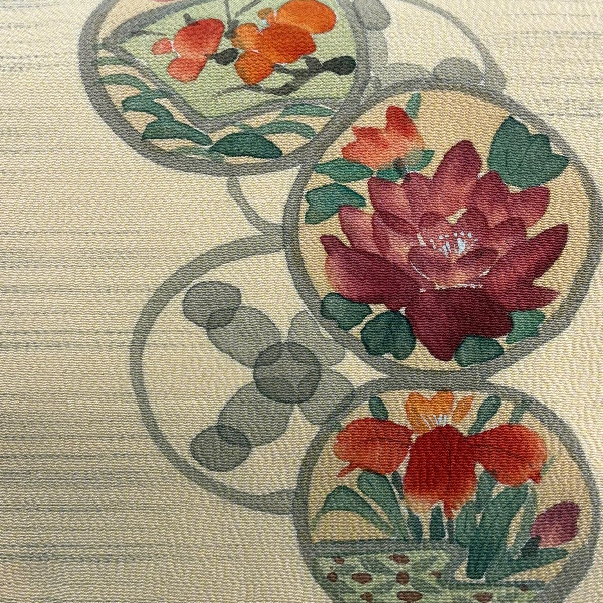 名古屋帯 秀品 草花 枝花 縮緬 ベージュ 正絹 【中古】 - メルカリ