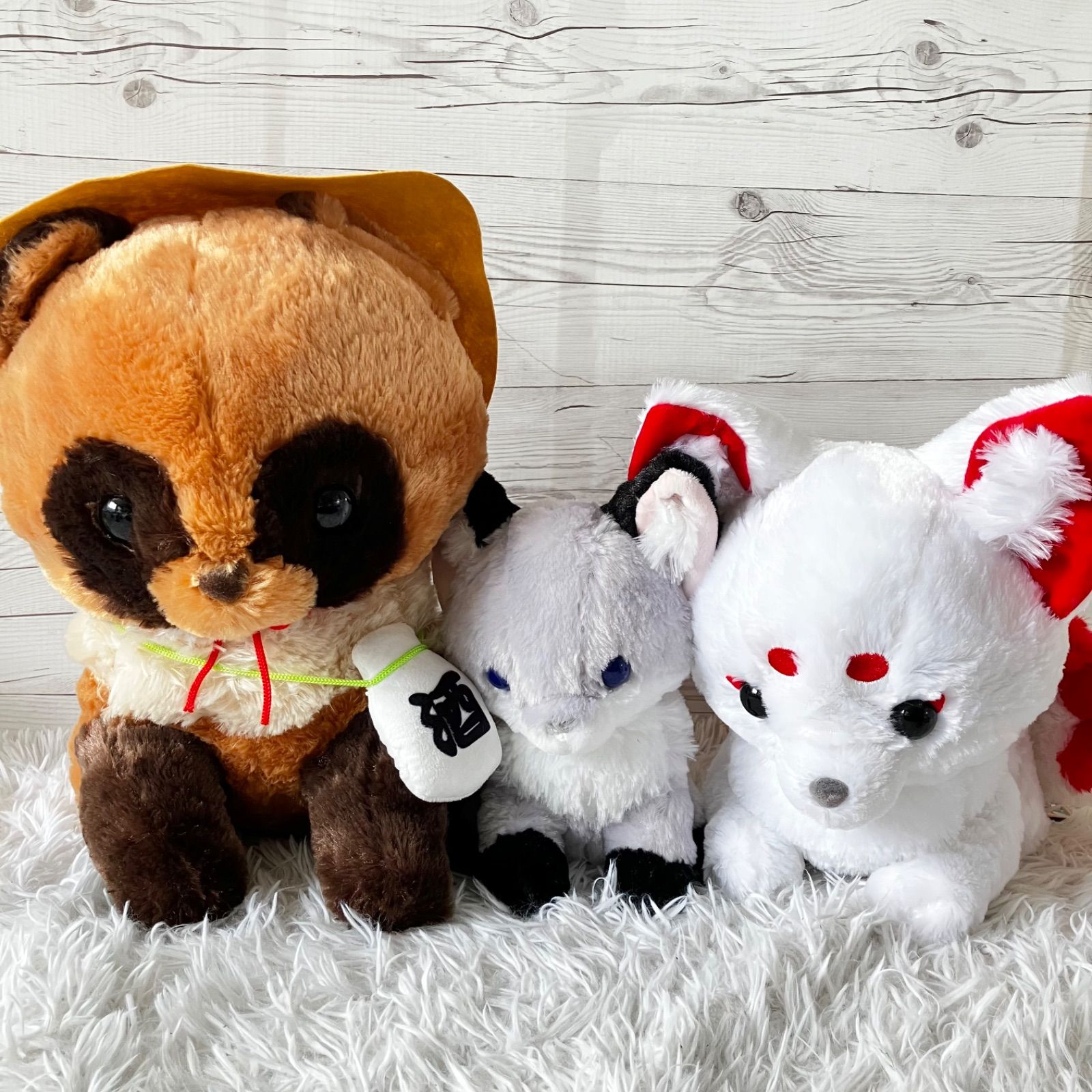 ちょコンとキツネとおりゃんせ　ぬいぐるみ3個　と　ポポンとたぬきのちまき3個 新品未使用タグ付き ぽポンとタヌキ ちまき ちょコンと九尾さま