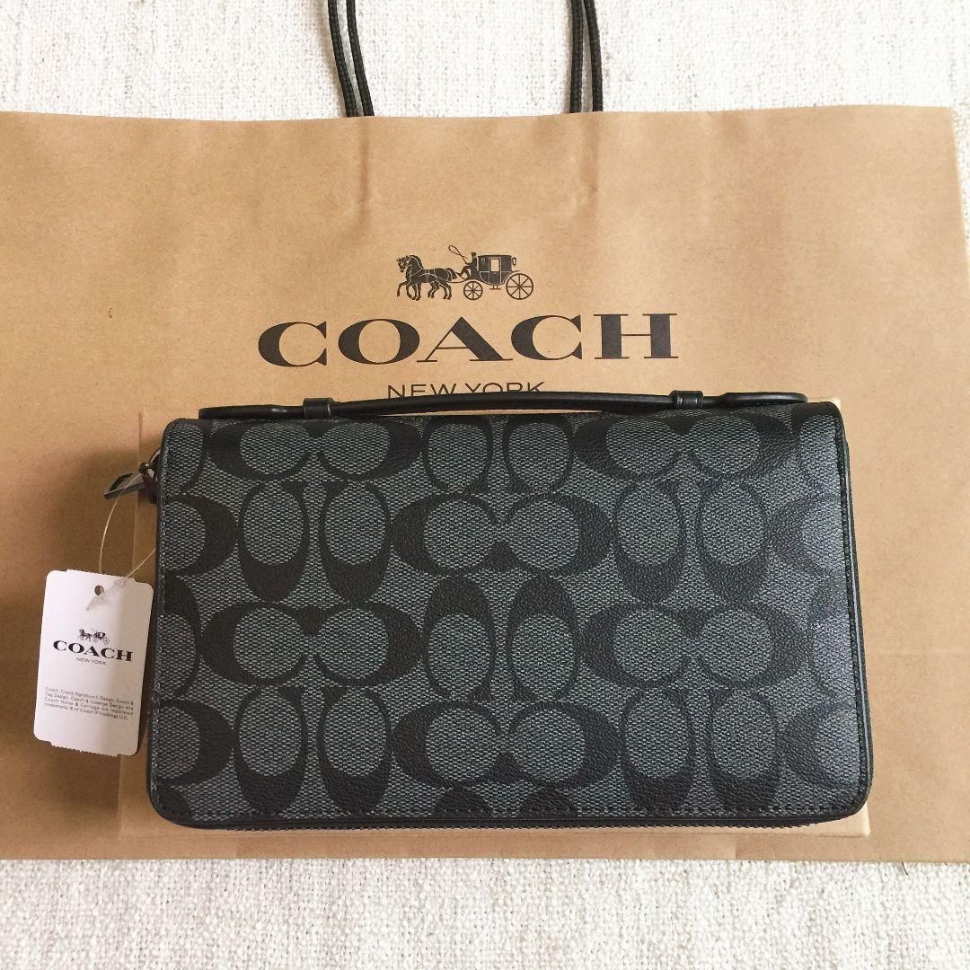 新品 COACH コーチ 長財布 ダブルジップ トラベルオーガナイザー メンズ財布 F93504 - メルカリ