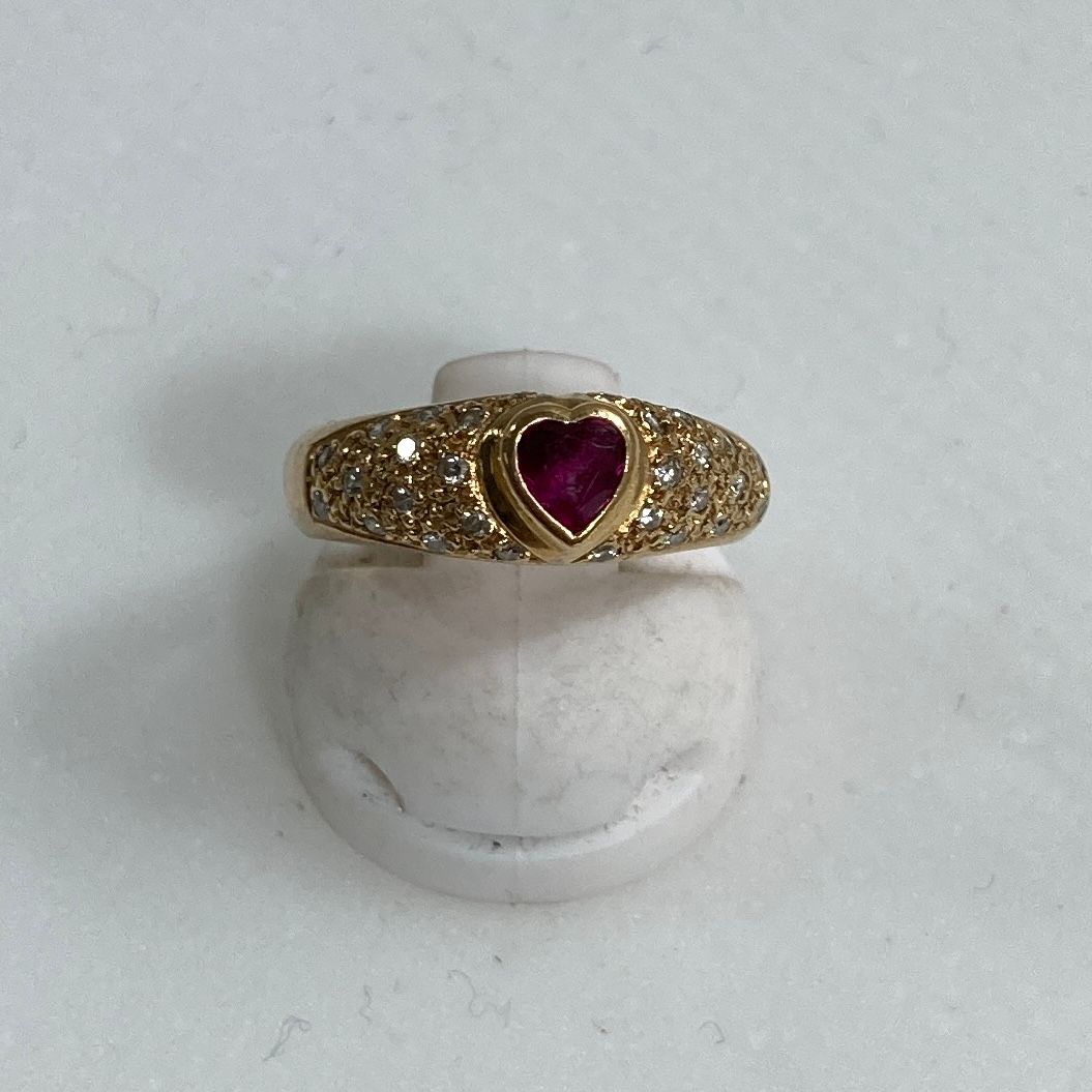 K18 18金 ハートモチーフ リング ゴールド 指輪 【刻印あり・重量記載】 ☆ K18刻印 18金 金 ゴールド ハートモチーフリング リング・指輪 赤 9
