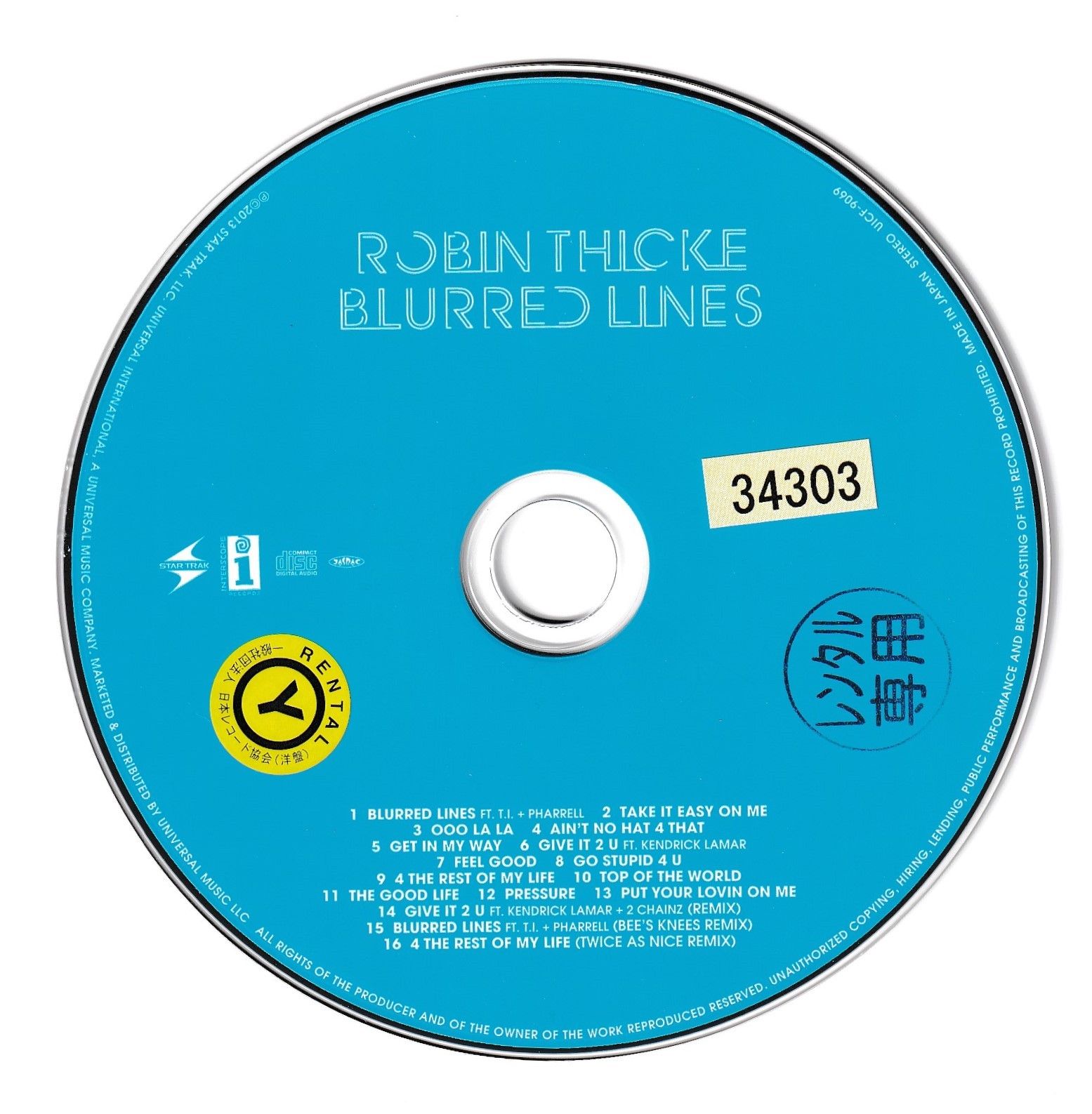 KC 1357  BLURRED LINES　ROBIN THICKE　中古CD