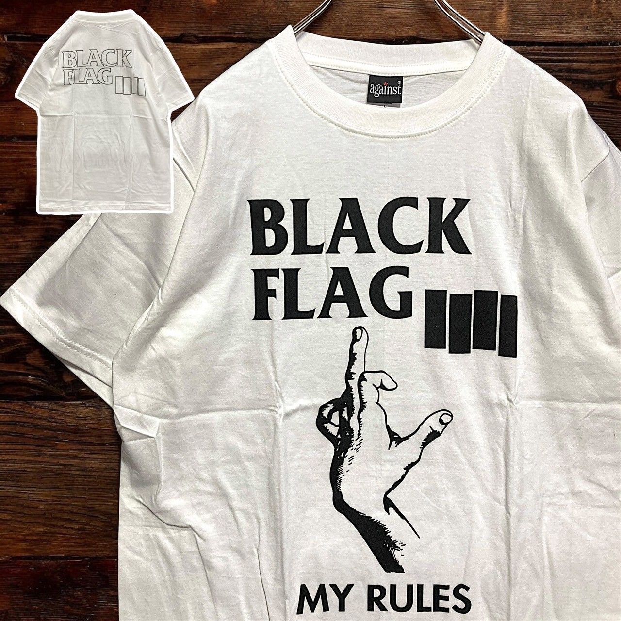 ブラックフラッグ BLACK FLAG 中指 FUCK ファック MY RULES 白