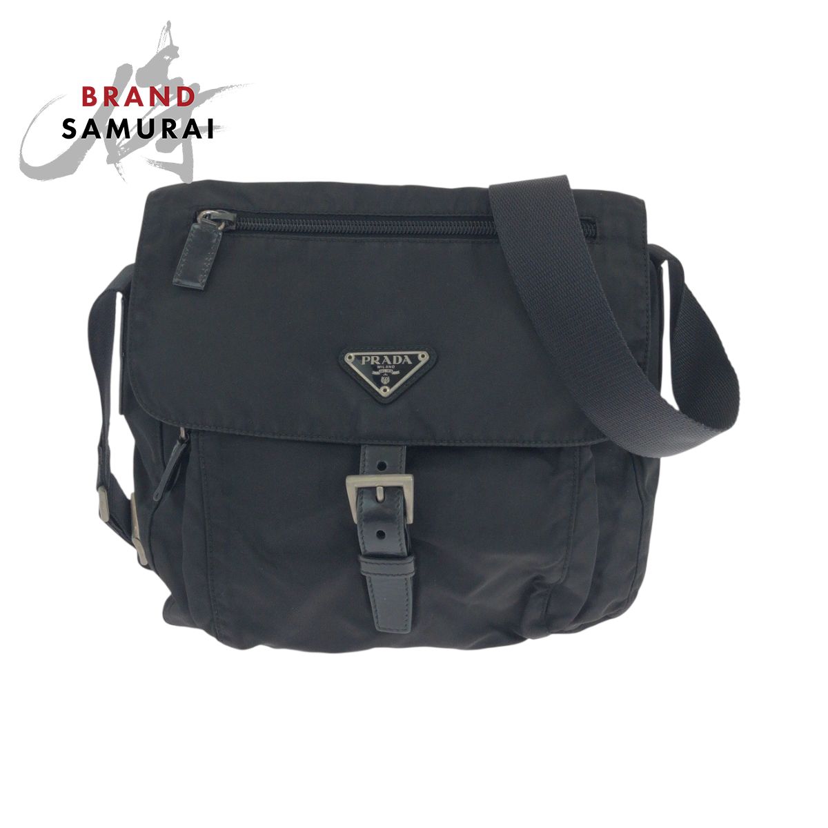 美品 PRADA プラダ テスート 三角ロゴプレート ブラック 黒